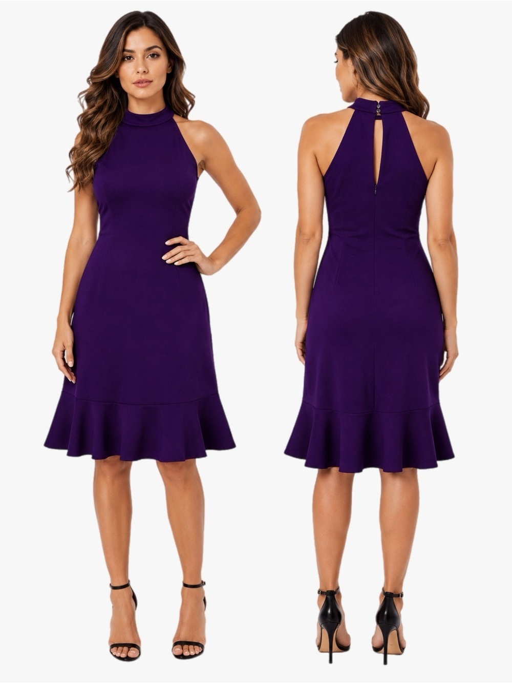 NWT Woosea Women’s Size Medium Purple Halter Neck Ruffle Hem Cocktail Dress